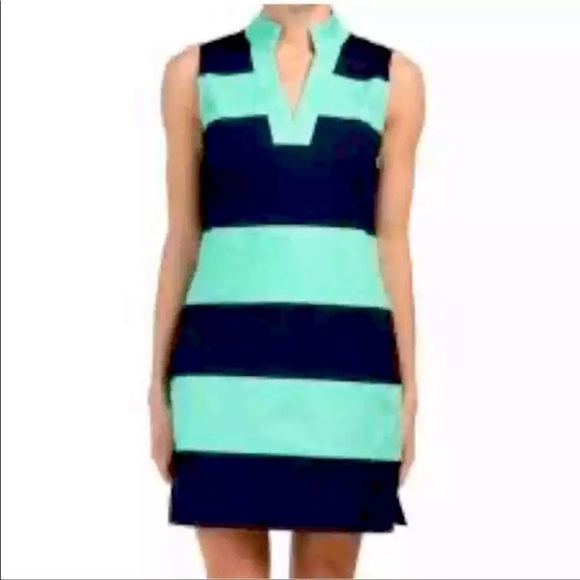 Sail‎ to Sable Dress Women’s Size Medium Green Navy Striped Shift Sleeveless - Picture 9 of 11